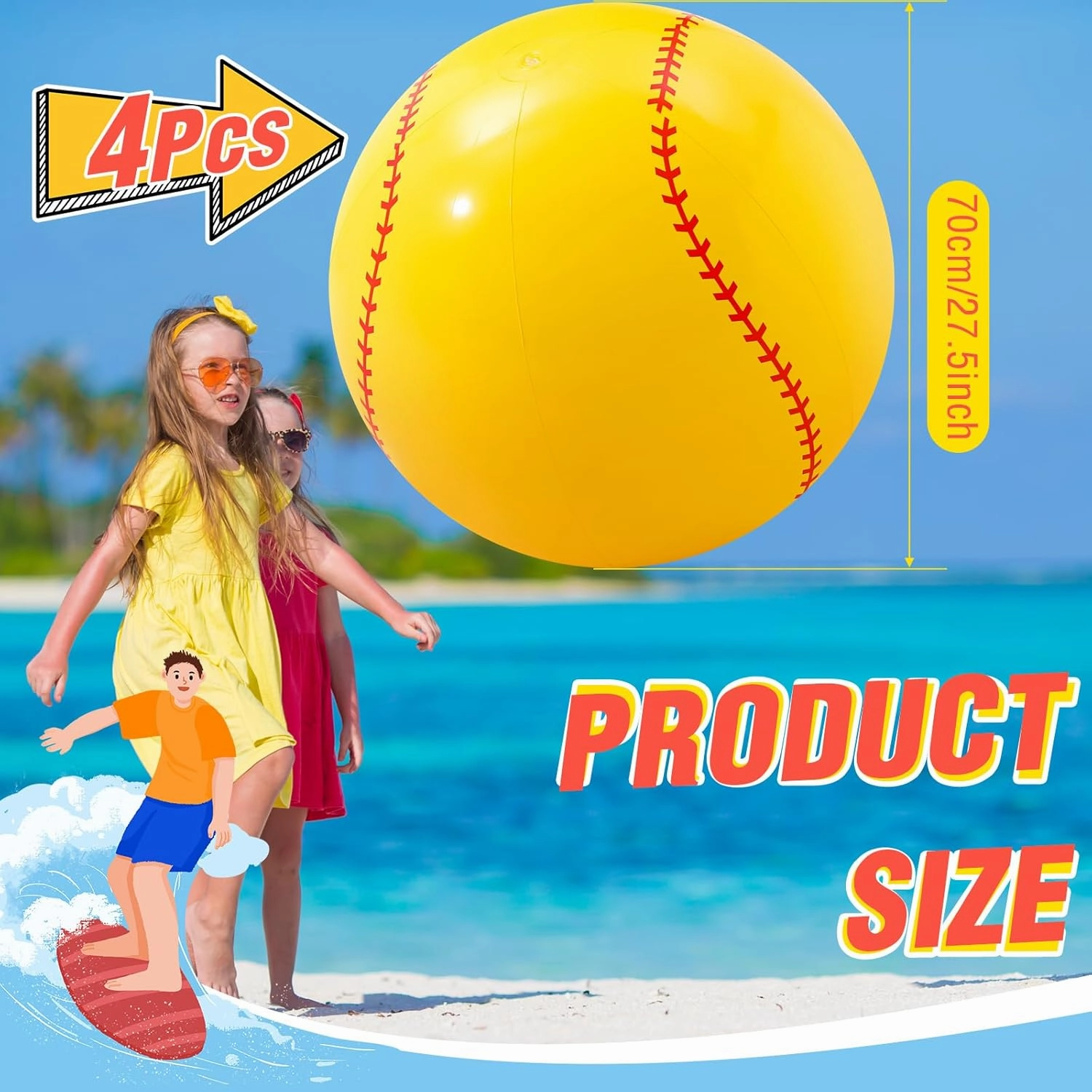 Poen 27 Inch Inflatable Softball Beach Ball for Summer Beach Game Swimming Pool Large PVC Softball Toys Party Favors for Boys Girls Adults Water Sand Game Accessory