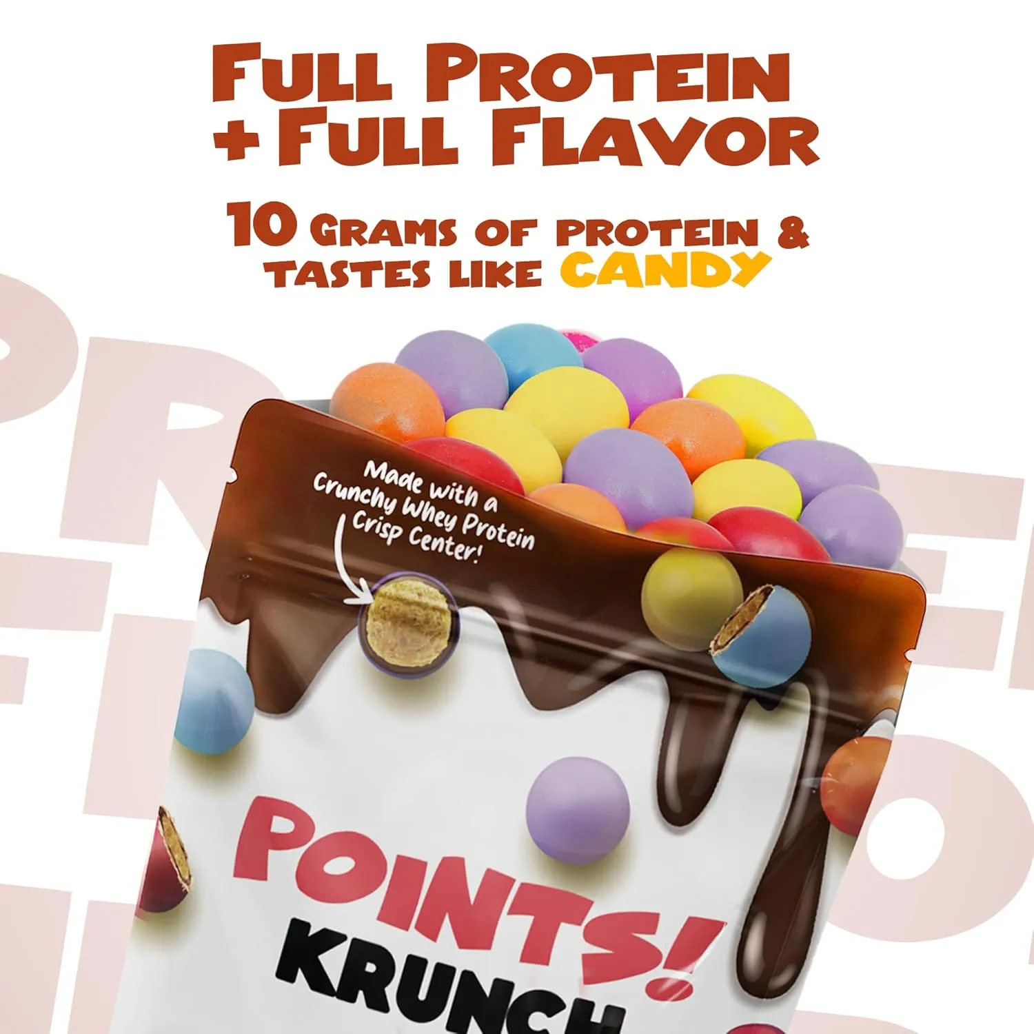 POINTS! KRUNCH Milk Chocolate High Protein Snack With Whey Protein, Candy Shell High Protein Snacks For Adults & Kids, Healthy Protein Candy, No Artificial Additives