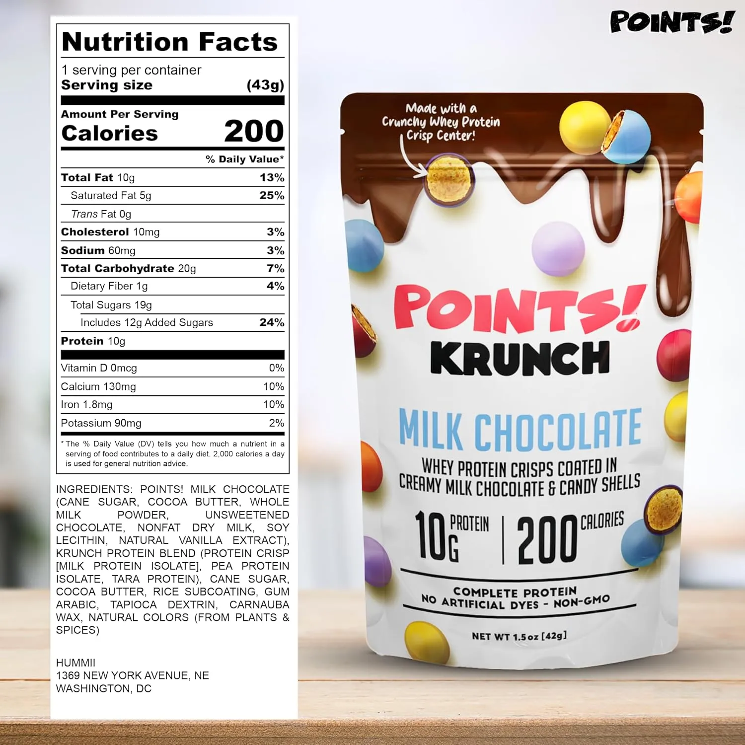 POINTS! KRUNCH Milk Chocolate High Protein Snack With Whey Protein, Candy Shell High Protein Snacks For Adults & Kids, Healthy Protein Candy, No Artificial Additives