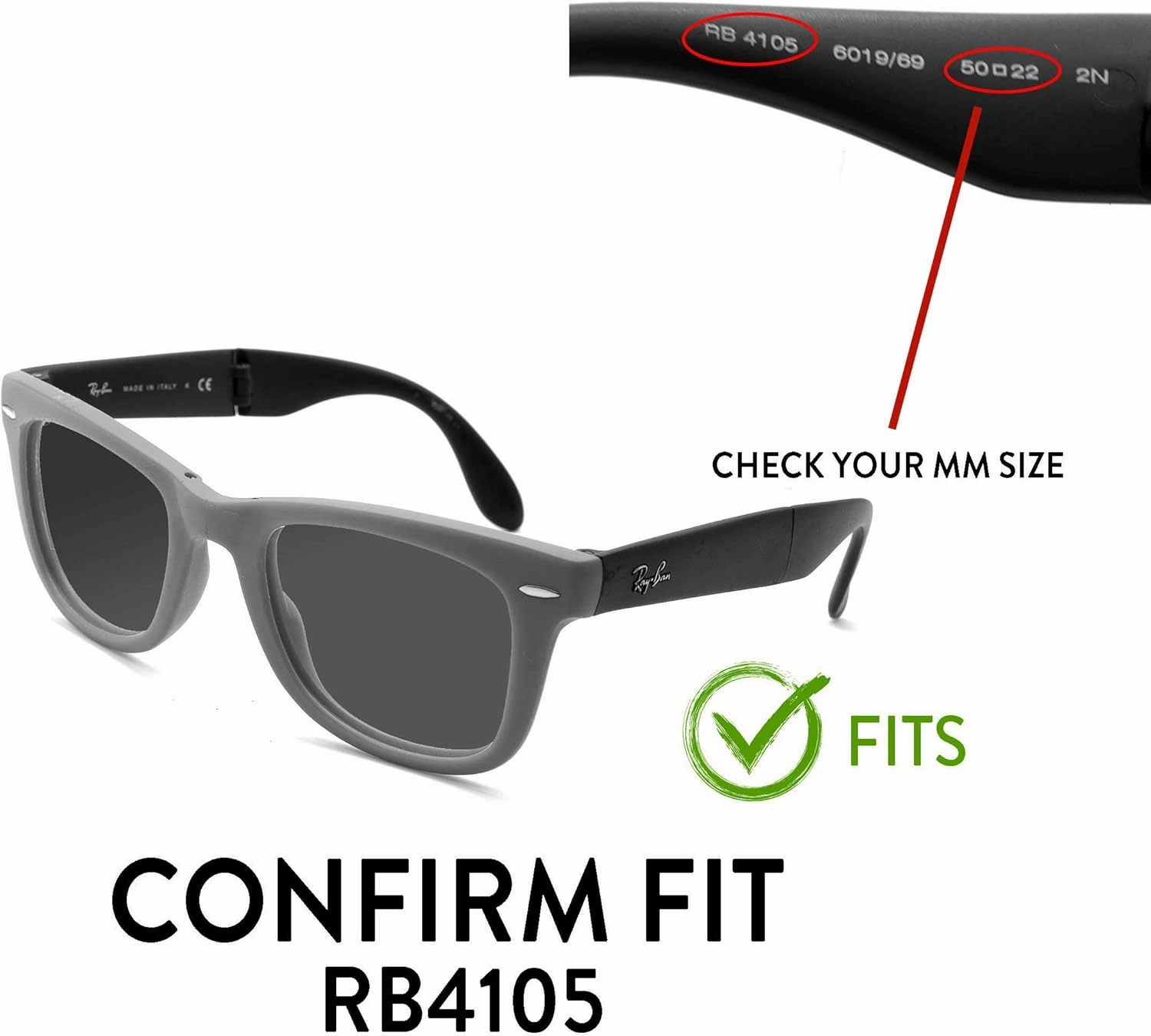 Polarized PRO Replacement Lenses for Ray-Ban Wayfarer Folding Classic RB4105 Sunglasses