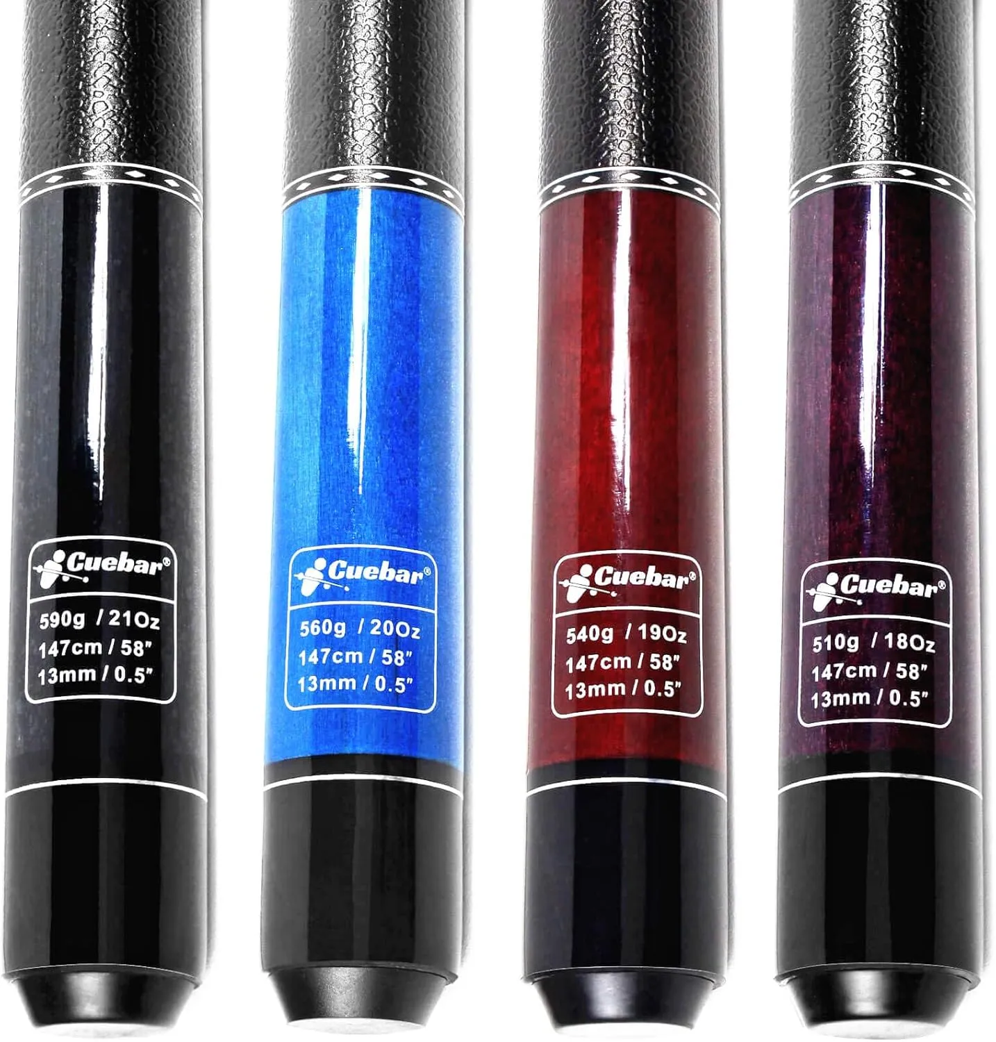 Pool Cues Set of 4, 58" 2-Piece Pool Sticks for Adults, Pool Cue Sticks 18oz 19oz 20oz 21oz, House Bar Billiard Cue Stick with Imitation Leather Grip