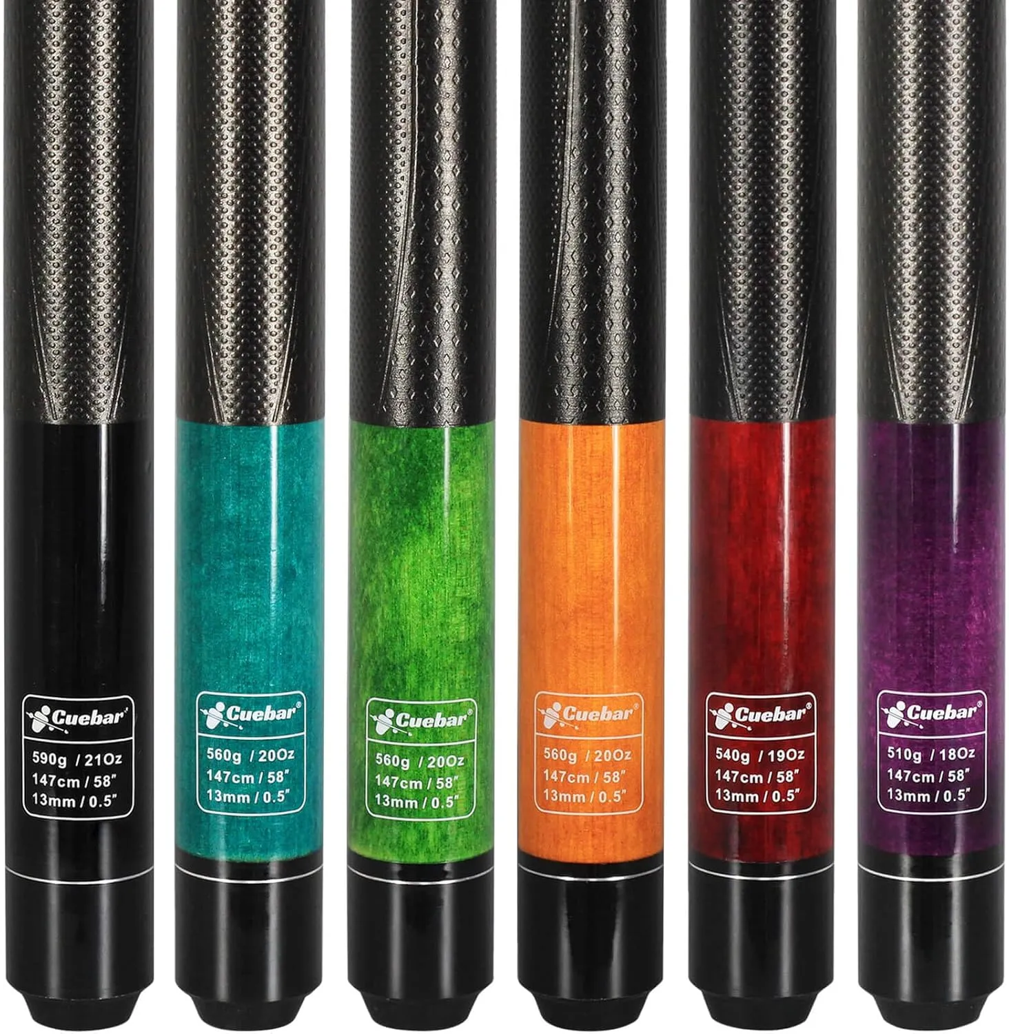 Pool Cues Set of 6, Pool Sticks 18 19 20 21 Oz in 6, 2-Piece House Bar Billiard Cue Sticks with 3D Grip, 58" Pool Table Sticks for Men Women