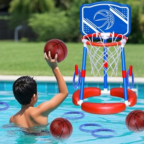 Pool Basketball Hoop Poolside with Backboard & Ring Toss Pool Games,Floating Basketball Hoop for Pool Toys for Kids Ages 4-8,Family Party Summer Toys for Kids Ages 8-12,Summer Vacation, Blue