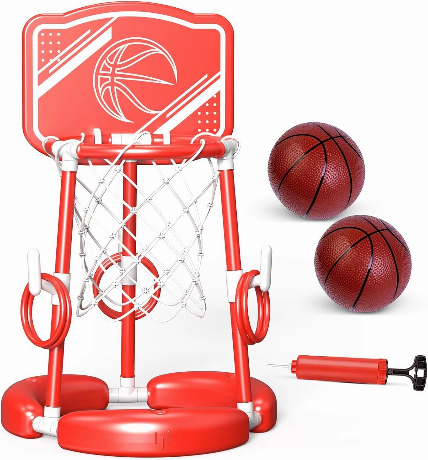 Pool Basketball Hoop with Backboard Ring Toss Games for Kids and Adults,Floating Basketball Pool Toys,Swimming Pool Toys,Family Pool Party,Summer Gifts,Pool Games,Include 2 Balls and Pump,Red