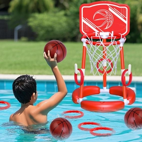 Pool Basketball Hoop with Backboard Ring Toss Games for Kids and Adults,Floating Basketball Pool Toys,Swimming Pool Toys,Family Pool Party,Summer Gifts,Pool Games,Include 2 Balls and Pump,Red