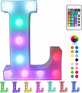 Pooqla Colorful LED Marquee Letter Lights with Remote – Light Up Party Bar Signs with Lights Decorations for The Home - Multicolor L