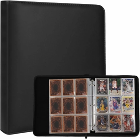 Portable 9-Pocket Pages Trading Card Binder with D-Ring Design - 900 Card Capacity - 50 Double-Sided Pages - Black PU Leather
