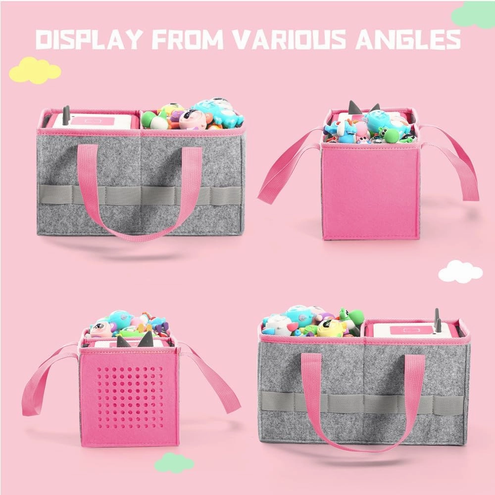 Portable Carrying Case Compatible with Toniebox Starter Set and Tonies Figurines,Travel Felt Cloth Musical Toy Folding Bag for Toniebox Accessories (Dark Pink)
