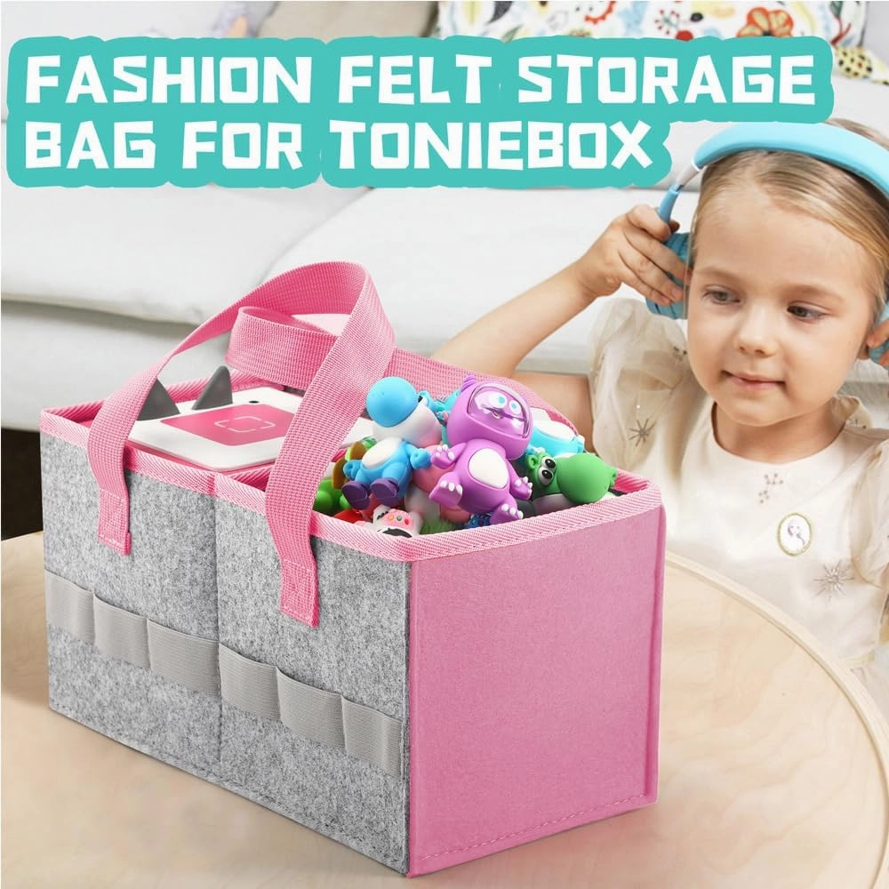 Portable Carrying Case Compatible with Toniebox Starter Set and Tonies Figurines,Travel Felt Cloth Musical Toy Folding Bag for Toniebox Accessories (Dark Pink)