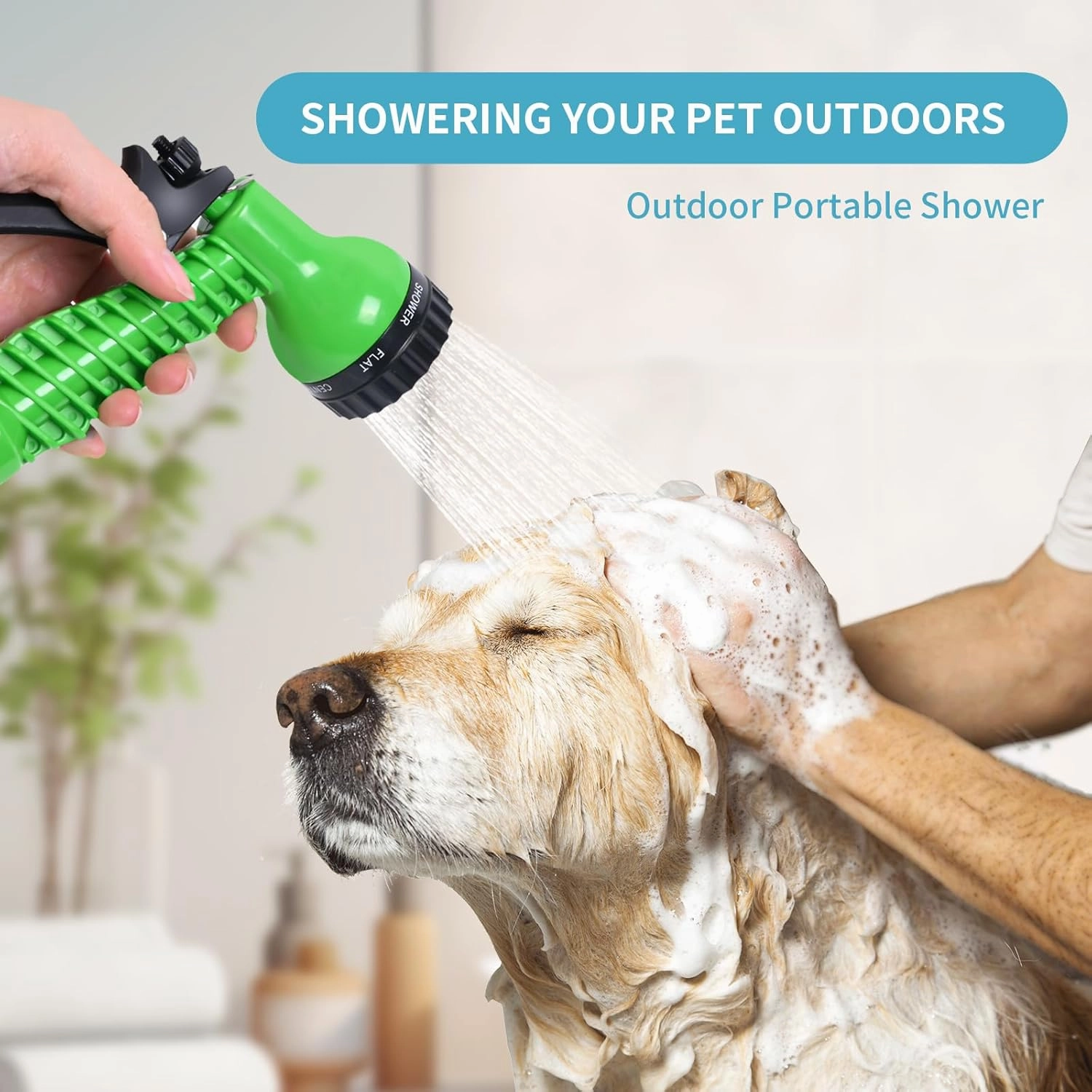 Portable Shower Blue with 7 Spray Modes, Hand Press with Removable Hose and Shower Head