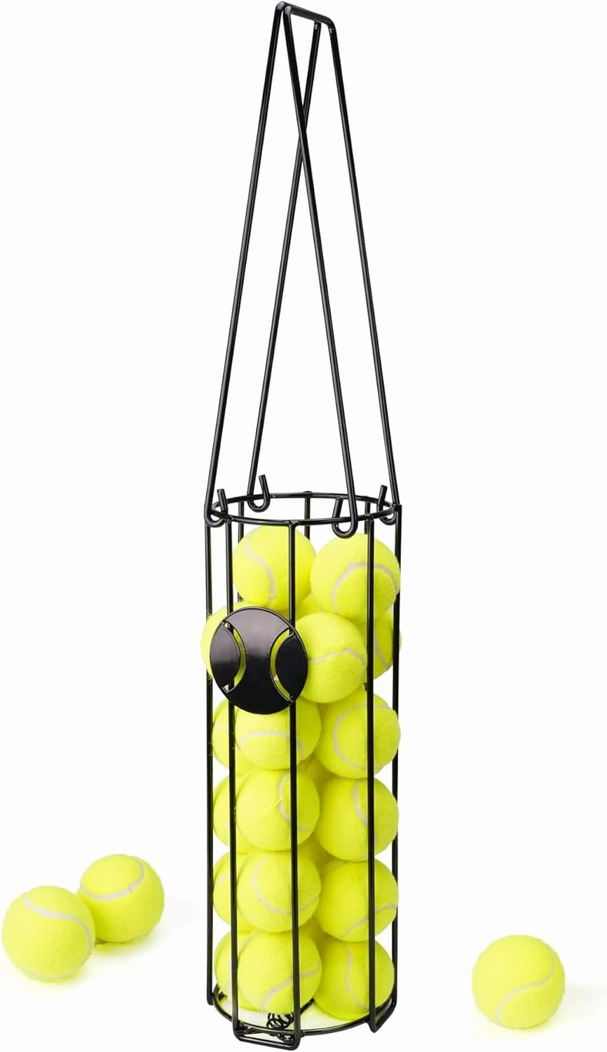 Portable Tennis Ball Hopper Pickleball Tennis Basket, Tennis Ball Collector Metal Pickup Ball Retriever with Handle for Easy Pickup and Storage Training Tool for Balls