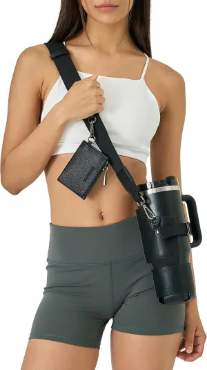 Premium Water Bottle Carrier Bag for Stanley 40oz & Simple Modern 40oz - PU Leather Water Bottle Holder with Adjustable Strap - Includes Card Holder & Keyring for Stanley Cup Accessories