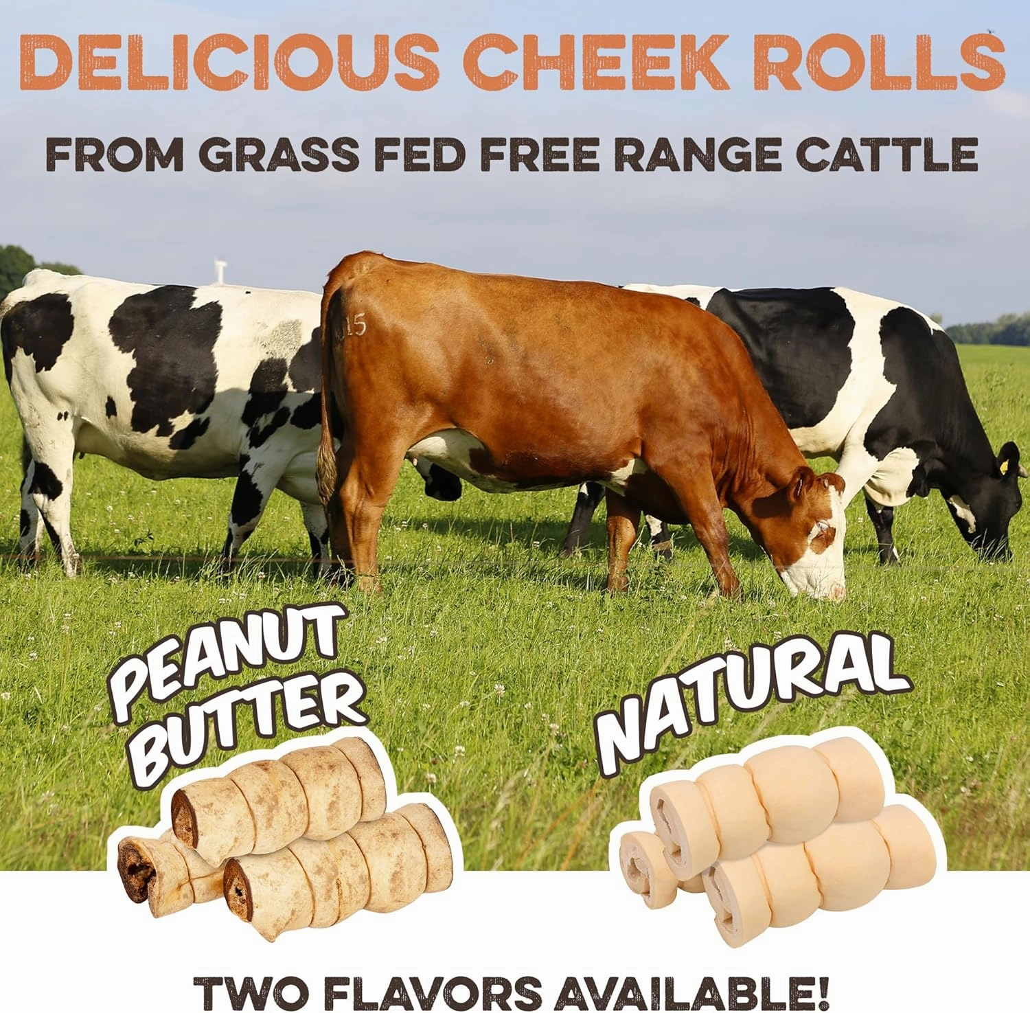 Premium Beef Cheek Rolls for Dogs 5-7" - (10-Pack), Peanut Butter Flavored Long Lasting, Safe & Natural Rawhide Alternative Chews, Ideal for Large Dogs & Aggressive Chewers, Supports Dental Health