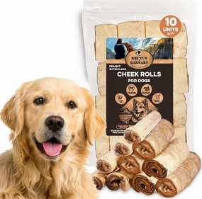 Premium Beef Cheek Rolls for Dogs 5-7" - (10-Pack), Peanut Butter Flavored Long Lasting, Safe & Natural Rawhide Alternative Chews, Ideal for Large Dogs & Aggressive Chewers, Supports Dental Health