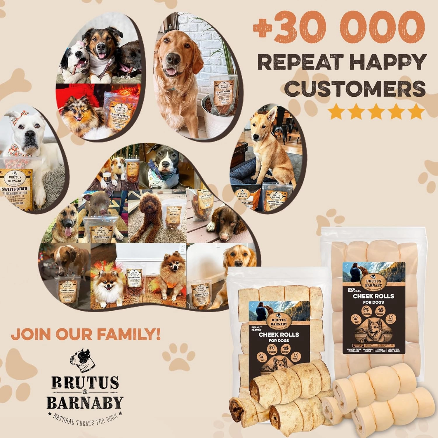 Premium Beef Cheek Rolls for Dogs 5-7" - (10-Pack), Peanut Butter Flavored Long Lasting, Safe & Natural Rawhide Alternative Chews, Ideal for Large Dogs & Aggressive Chewers, Supports Dental Health