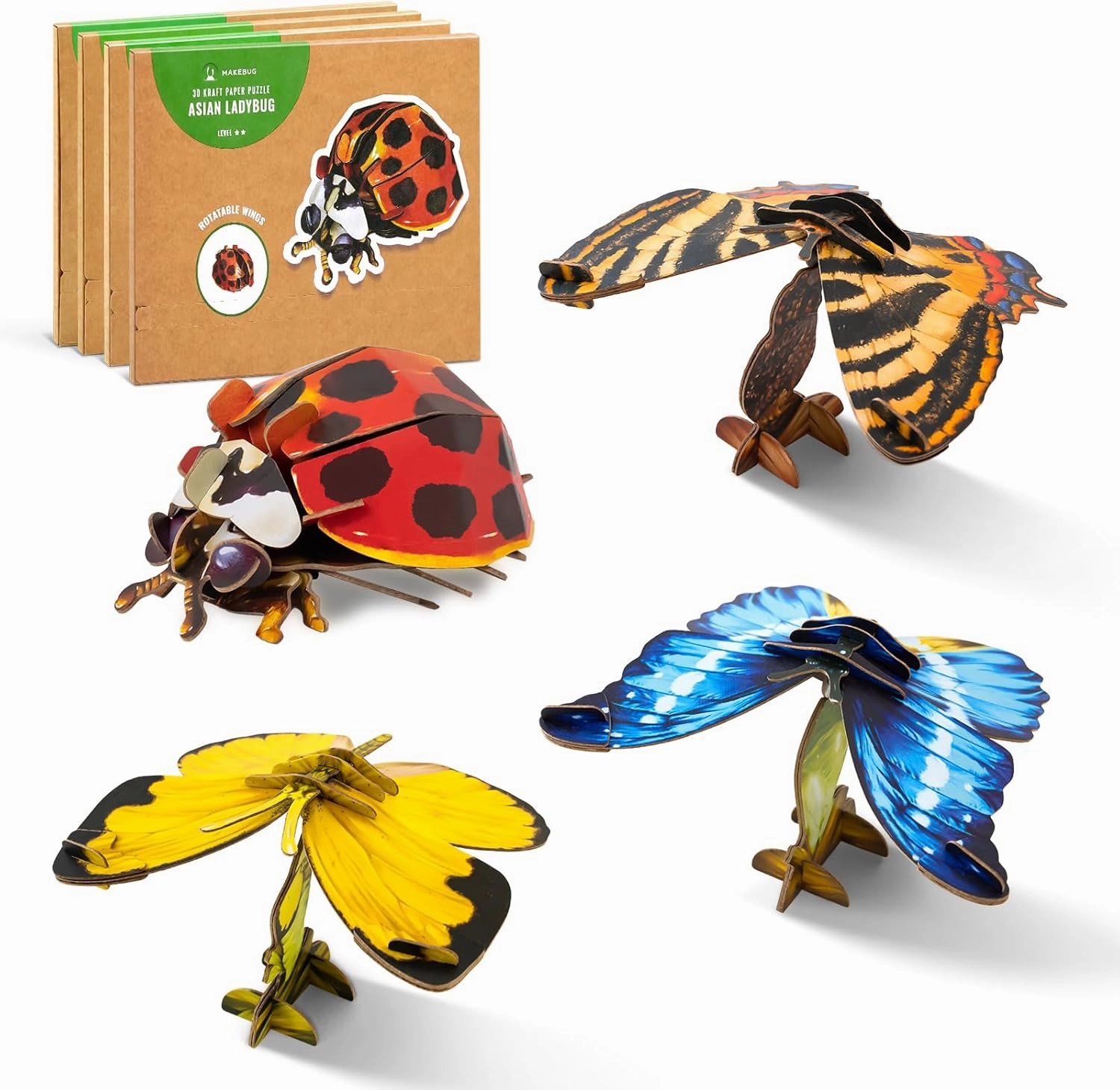Preschool Toys Eco-Friendly Science Kits & STEM Projects, 3D Paper Puzzle for Kids 7 , Ideal for Homeschooling Supplies, Early Development Tools(Butterfly Series&Asian Ladybug)