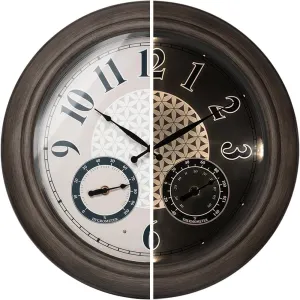 Presentime & Co. 18 Inch Illuminated Outdoor Clock, Waterproof Lighted Large Wall Clock with Thermometer & Hygrometer, Elegant & Vintage Home Decor for Garden, Patio, Pool, Grey Oak Finish