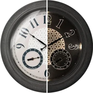 Presentime & Co. 18 Inch Illuminated Outdoor Clock, Waterproof Lighted Large Wall Clock with Thermometer & Hygrometer, Elegant & Vintage Home Decor for Garden, Patio, Pool, Grey Stone Finish