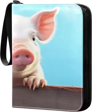 Pretty Little Pig Card Binder 4 Pocket Collectible Trading Card Albums with 50 Sleeves Double Side PU Waterproof 3 Ring for Sports & Game Cards