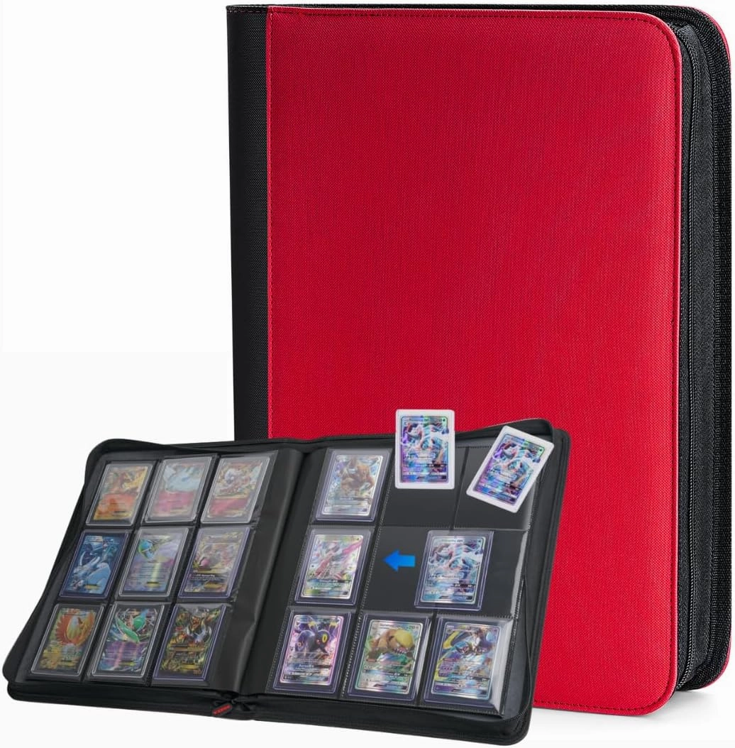 PREZA Toploader Binder - Holds 216 Top Loaders - 9 Pocket Trading Card Storage- Trading Card Binder for Storage (Red)