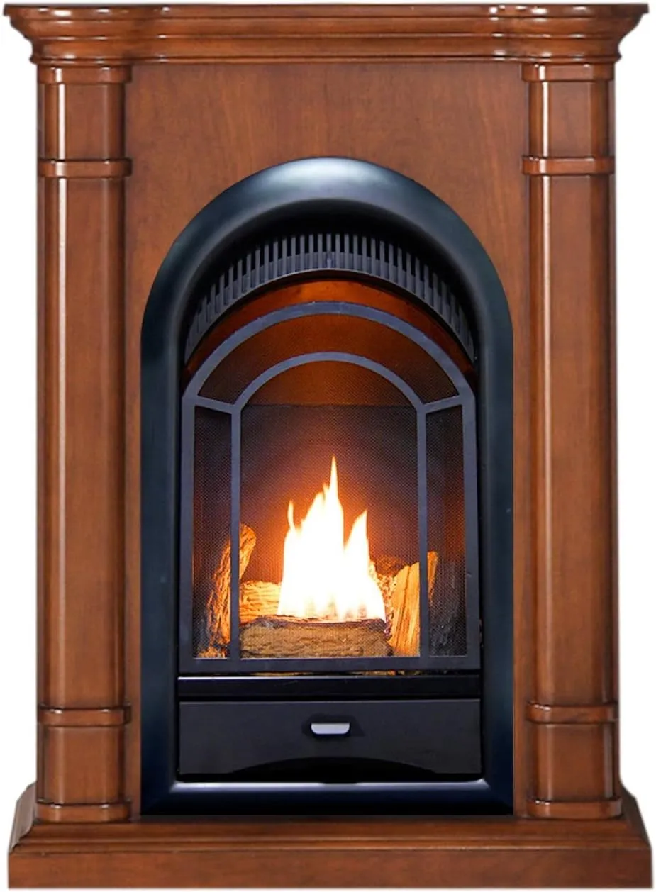 ProCom Dual Fuel Ventless Gas Fireplace System with Mantle, Thermostat Control, 4 Fire Logs, Use with Natural Gas or Liquid Propane, 10000 BTU, Heats up to 500 Sq. Ft., Apple Spice