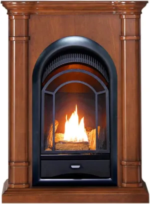 ProCom Dual Fuel Ventless Gas Fireplace System with Mantle, Thermostat Control, 4 Fire Logs, Use with Natural Gas or Liquid Propane, 10000 BTU, Heats up to 500 Sq. Ft., Apple Spice