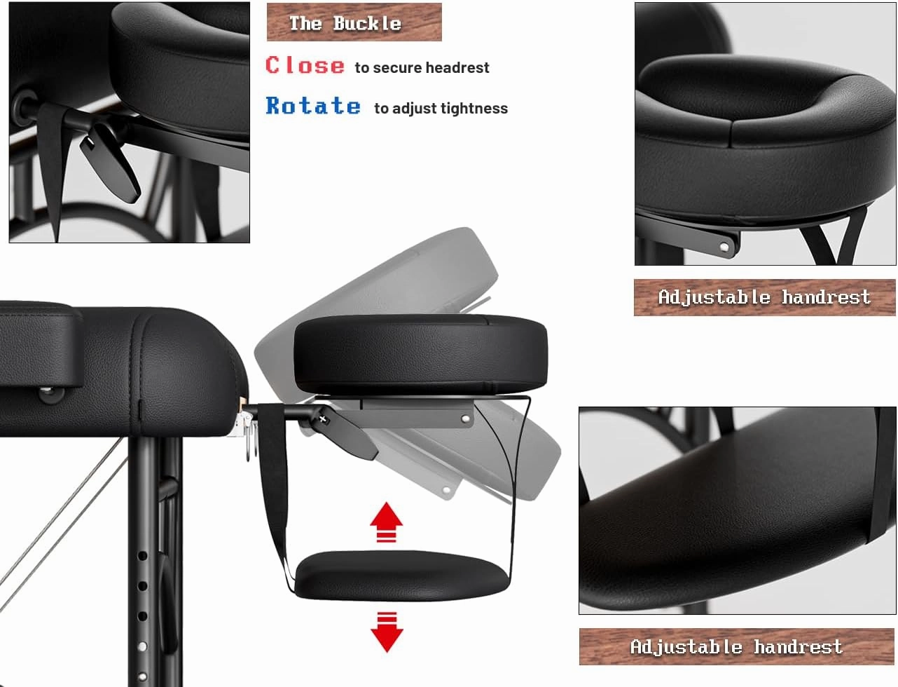 Professional Massage Table Portable 2 Fold Premium Memory Foam Aluminium Leg Hold Up to 1100LBS 8 Heights Adjustable with Carrying Bag Black