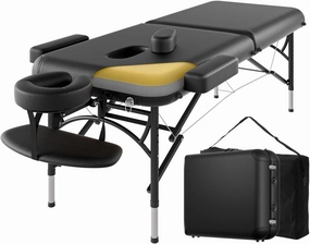 Professional Massage Table Portable 2 Fold Premium Memory Foam Aluminium Leg Hold Up to 1100LBS 8 Heights Adjustable with Carrying Bag Black