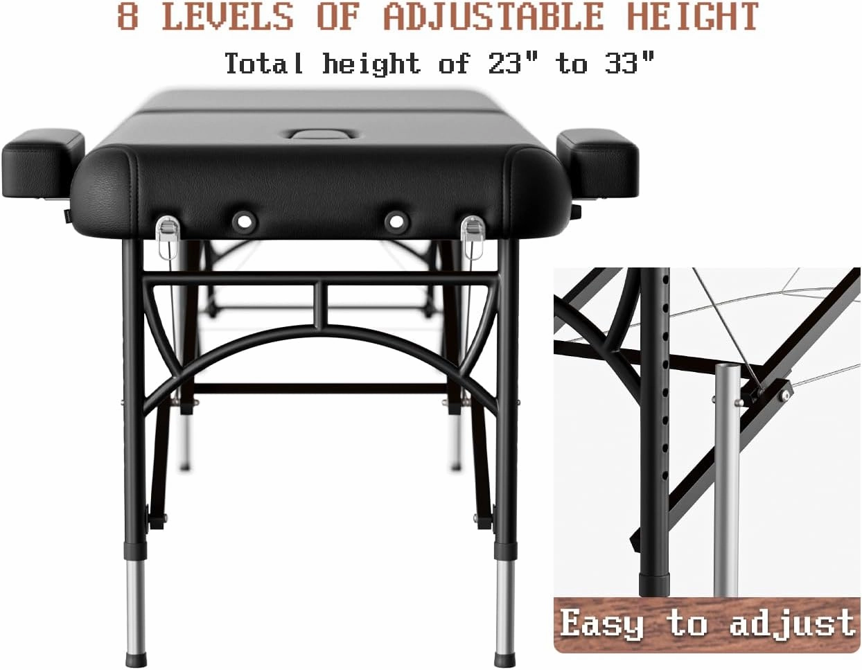 Professional Massage Table Portable 2 Fold Premium Memory Foam Aluminium Leg Hold Up to 1100LBS 8 Heights Adjustable with Carrying Bag Black