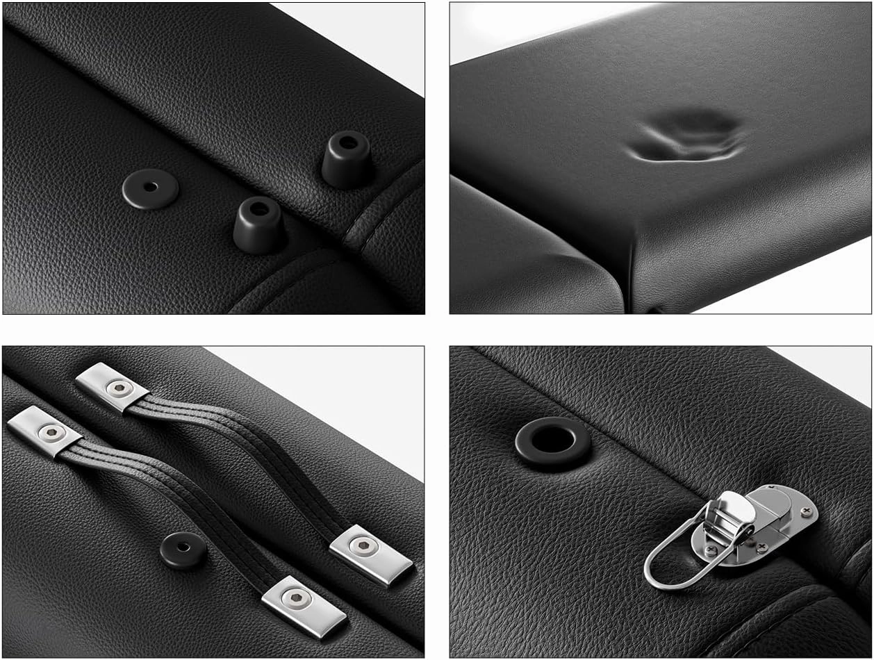 Professional Massage Table Portable 2 Fold Premium Memory Foam Aluminium Leg Hold Up to 1100LBS 8 Heights Adjustable with Carrying Bag Black