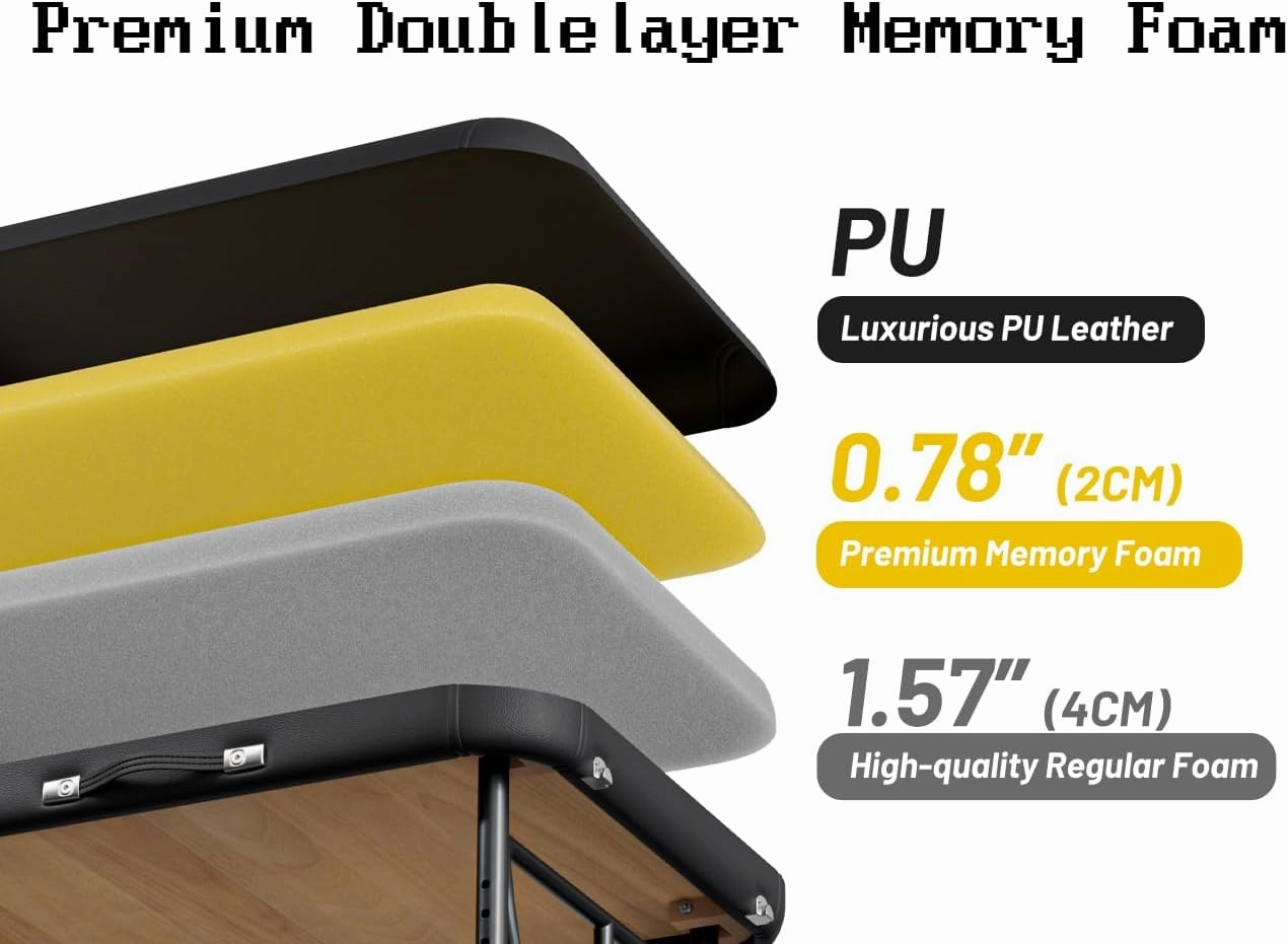 Professional Massage Table Portable 2 Fold Premium Memory Foam Aluminium Leg Hold Up to 1100LBS 8 Heights Adjustable with Carrying Bag Black