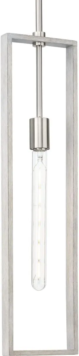 Progress Lighting Boundary 60W 1-Light Brushed Nickel Contemporary Pendant with Grey Wash Oak Accents
