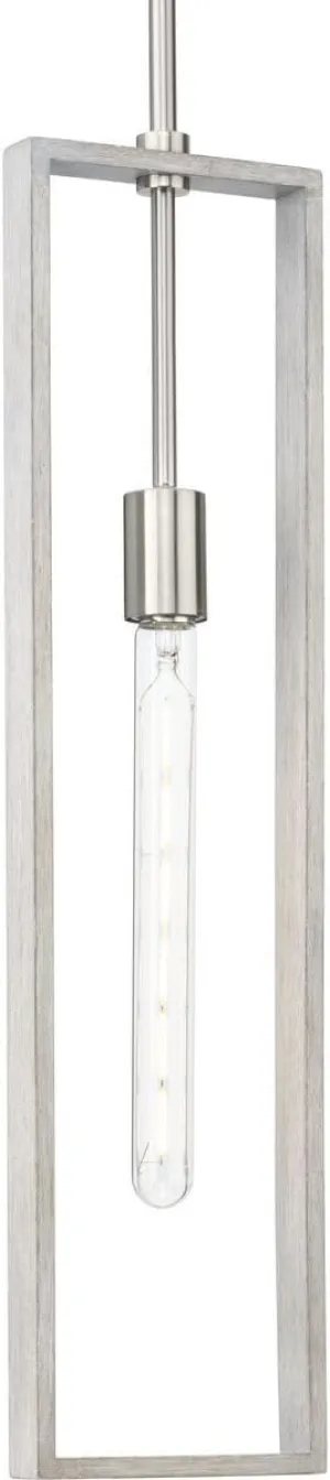 Progress Lighting Boundary 60W 1-Light Brushed Nickel Contemporary Pendant with Grey Wash Oak Accents