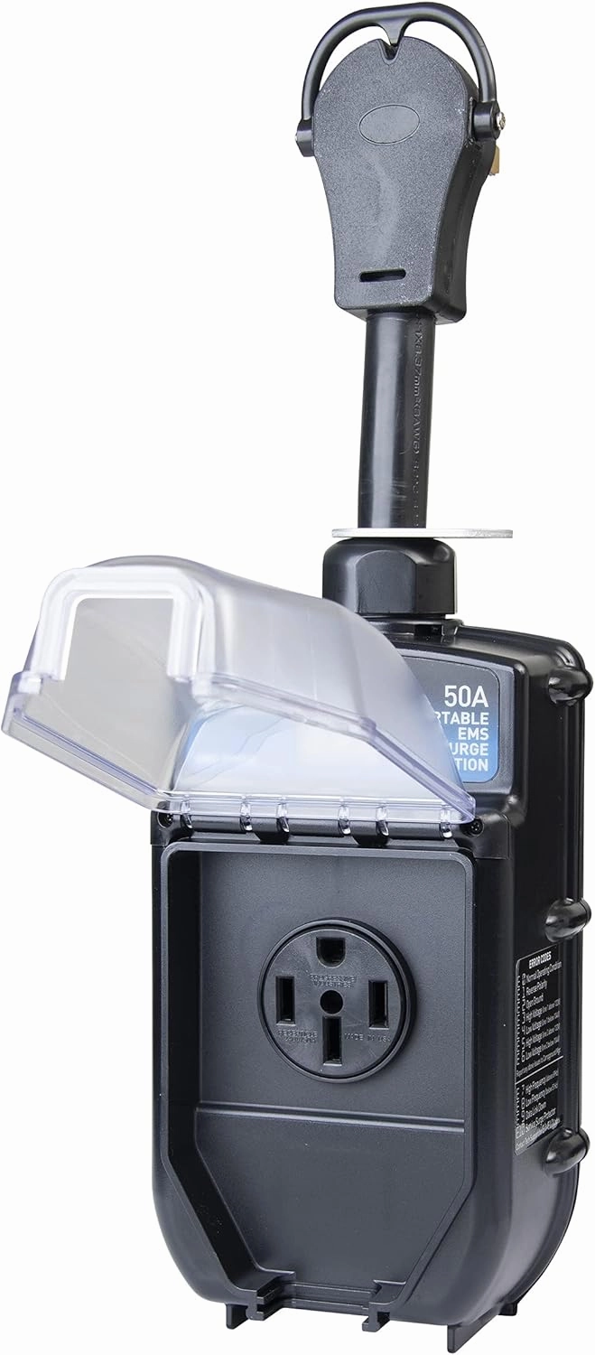 Progressive Industries Portable RV Surge Protector, 50 Amp EMS with Integrated Display, Fault Detection, and All Weather Shield Assembly - EMS-PT50X
