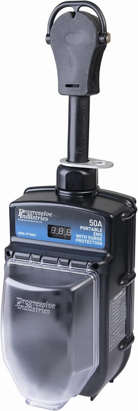 Progressive Industries Portable RV Surge Protector, 50 Amp EMS with Integrated Display, Fault Detection, and All Weather Shield Assembly - EMS-PT50X