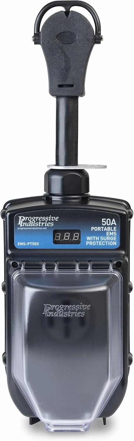 Progressive Industries Portable RV Surge Protector, 50 Amp EMS with Integrated Display, Fault Detection, and All Weather Shield Assembly - EMS-PT50X