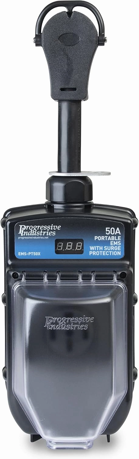 Progressive Industries Portable RV Surge Protector, 50 Amp EMS with Integrated Display, Fault Detection, and All Weather Shield Assembly - EMS-PT50X