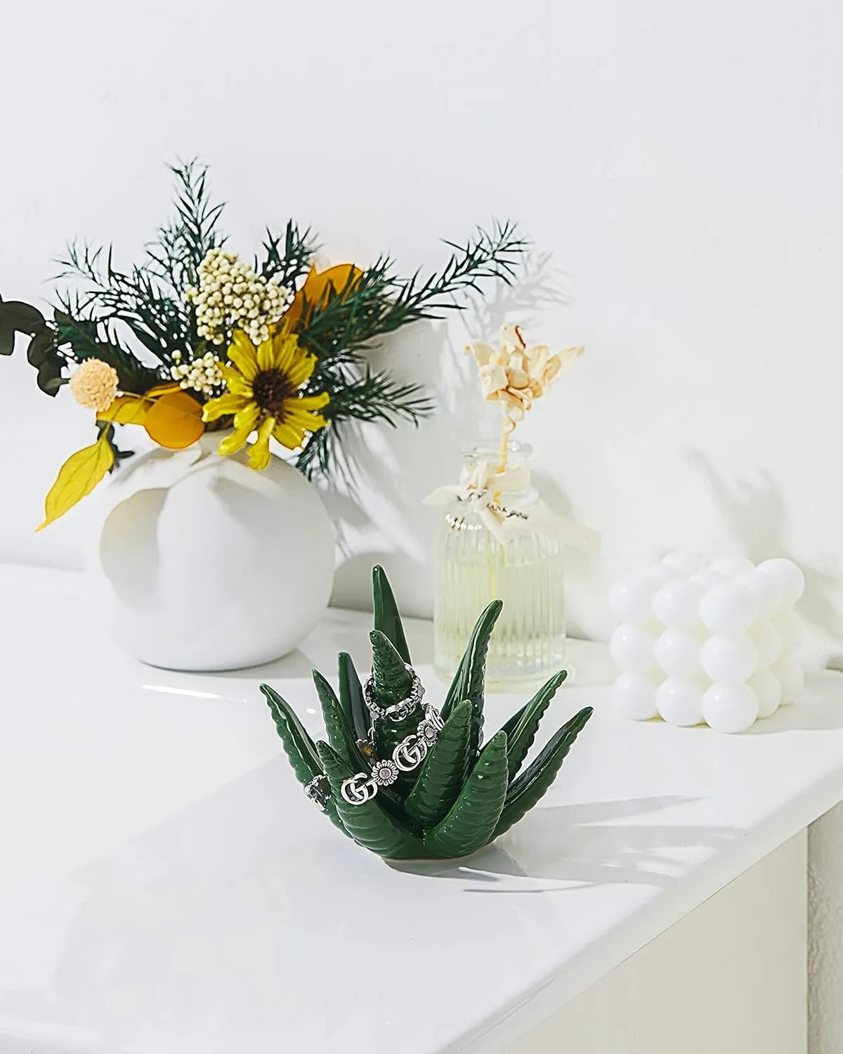 PUDDING CABIN Succulent Ring Holder, Ring Stand, Ring Display & Organizer, Green Cactus Aesthetic Preppy Room Decor, Birthday Gift for Women Friends Engagement Bridesmaid Christmas Gifts