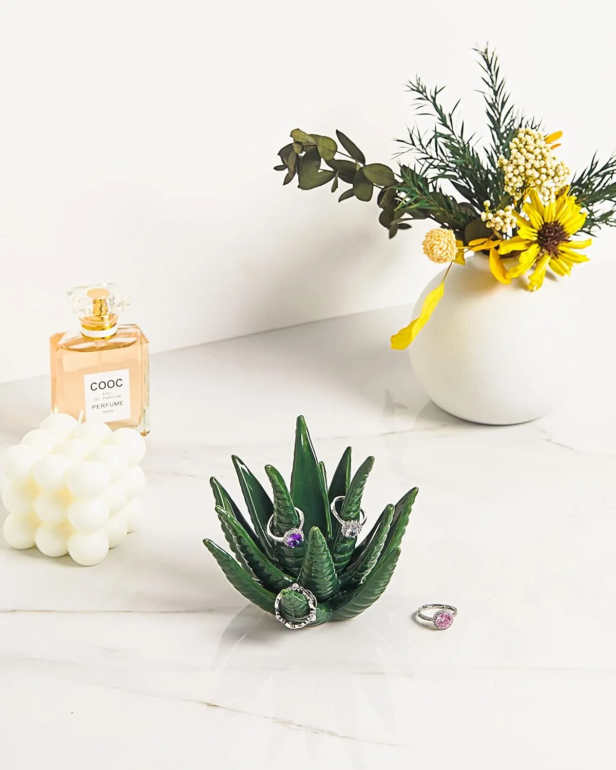 PUDDING CABIN Succulent Ring Holder, Ring Stand, Ring Display & Organizer, Green Cactus Aesthetic Preppy Room Decor, Birthday Gift for Women Friends Engagement Bridesmaid Christmas Gifts