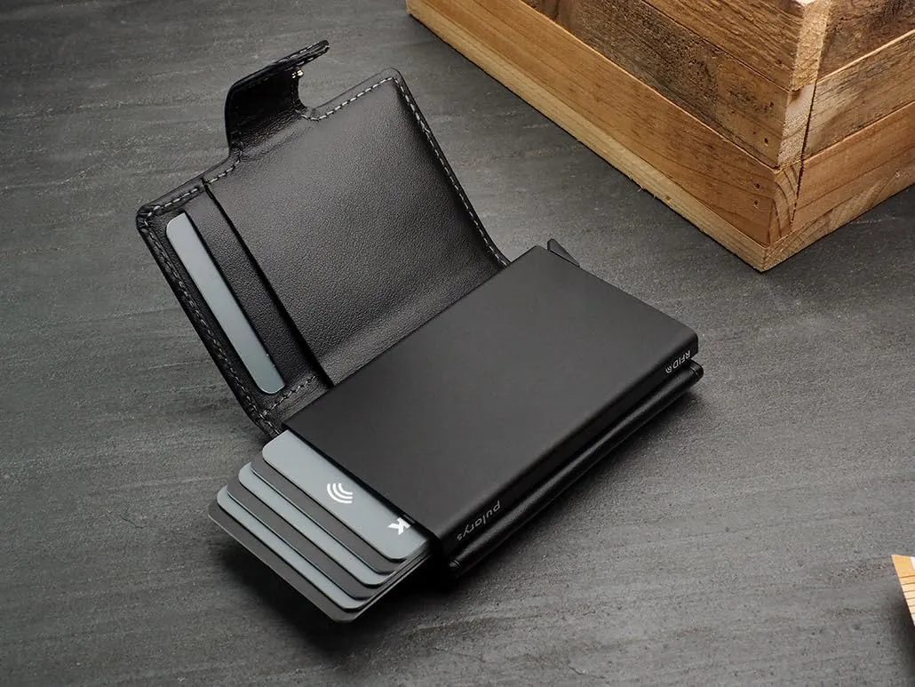 PULARYS SOLO Mini Wallet - Credit Card Holder - Made of Italian Leather - RFID blocking - Up to 9 Card Slots - Front Pocket Wallet - For Men and Women - Classic