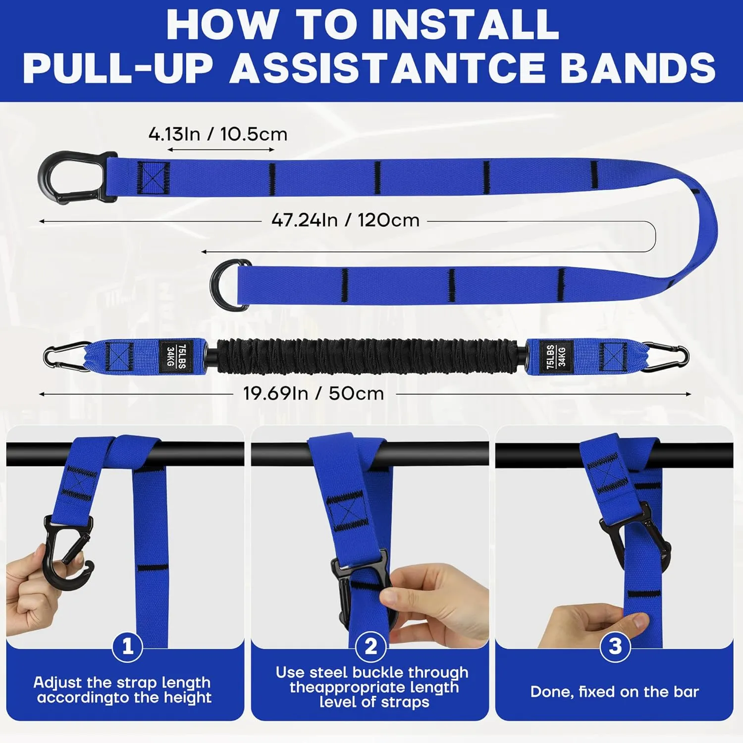 Pull Up Assistance Bands 300lbs - Adjustable Heavy Duty Pull Up Assist Workout Bands for Men, Women, and Seniors - Resistance Bands for Pull Ups - Pull Up Bar Accessories