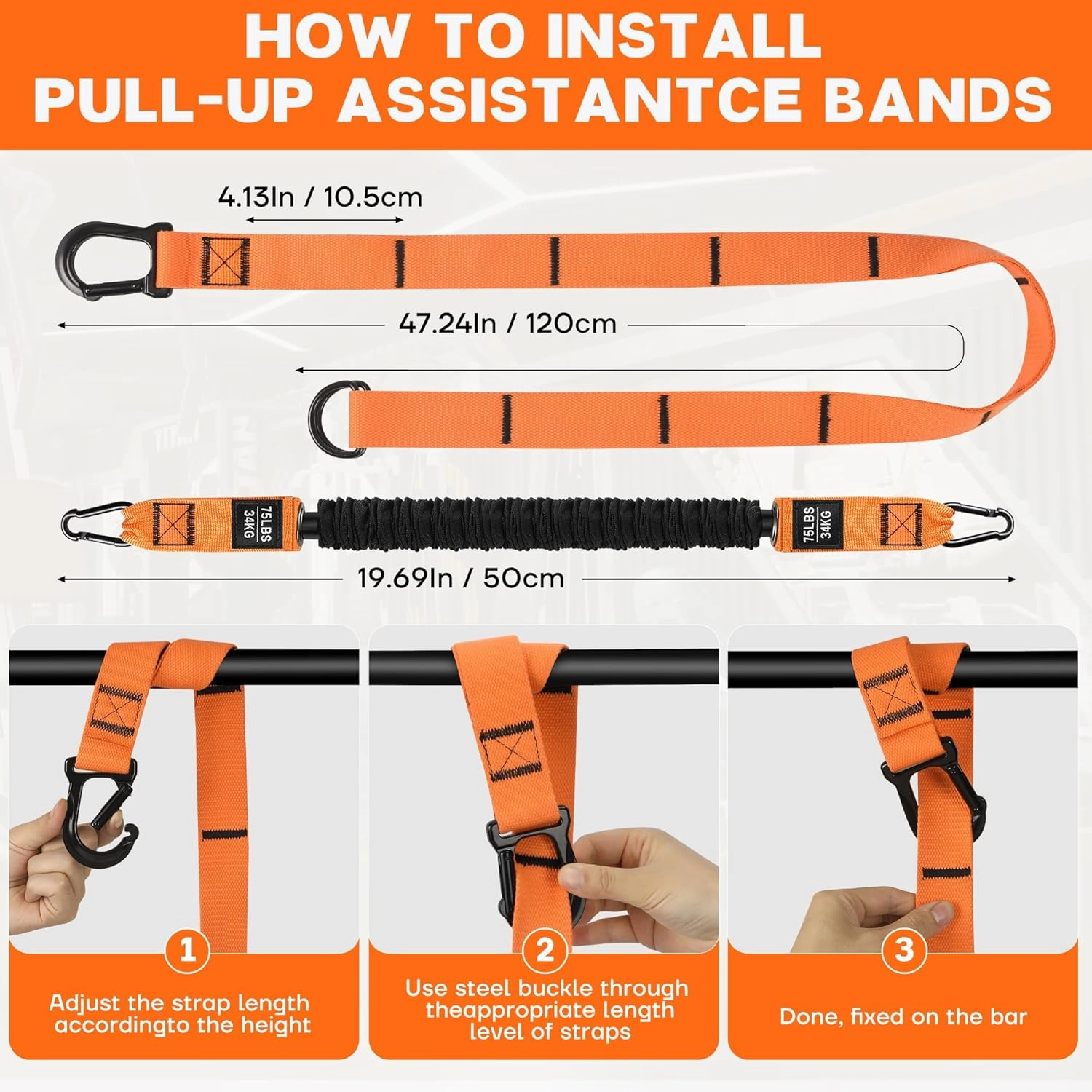 Pull Up Assistance Bands 75-300lbs - Adjustable Heavy Duty Pull Up Assist Workout Bands for Men, Women, and Seniors - Resistance Bands for Pull Ups - Pull Up Bar Accessories