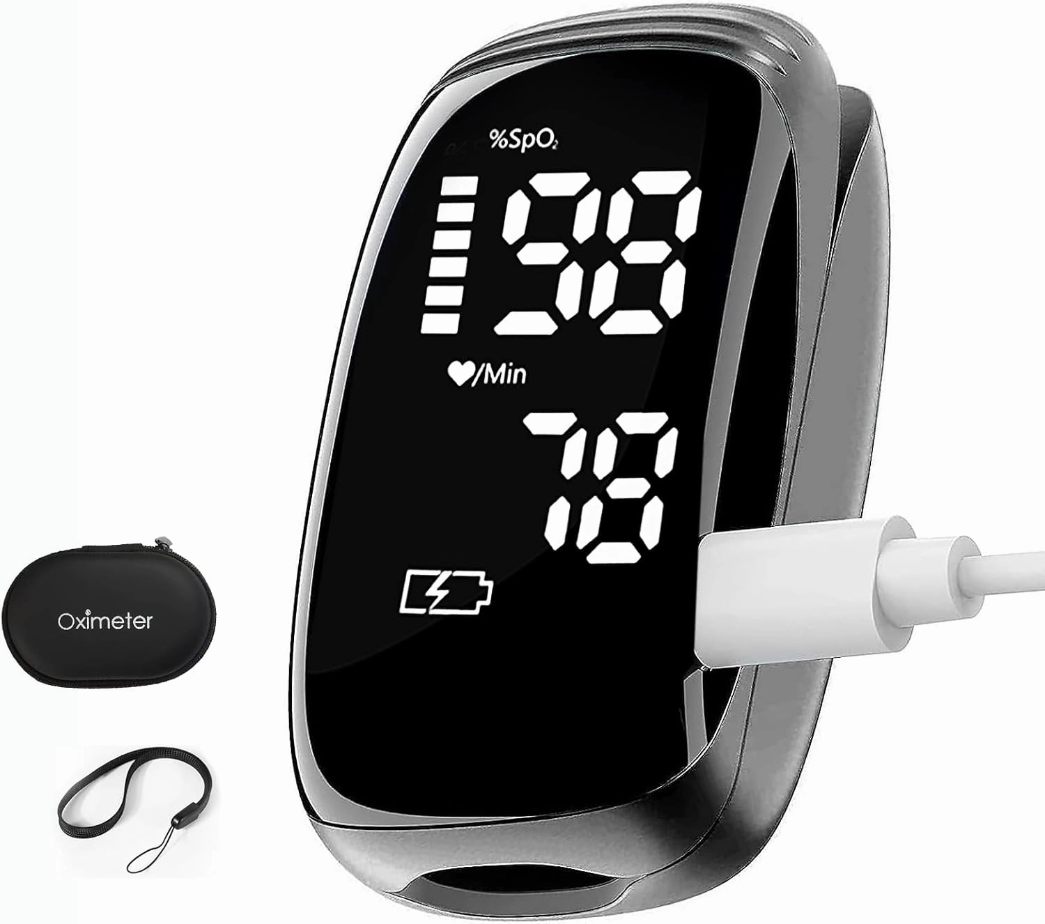 Pulse Oximeter, Blood Oxygen Meter, Fingertip Pulse Oximeter, Rechargeable Pulse Oximeter, Accurate Rapid Blood Oximeter SpO2 Reading Outdoor Sports Wide Use （black）