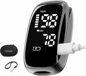 Pulse Oximeter, Blood Oxygen Meter, Fingertip Pulse Oximeter, Rechargeable Pulse Oximeter, Accurate Rapid Blood Oximeter SpO2 Reading Outdoor Sports Wide Use （black）