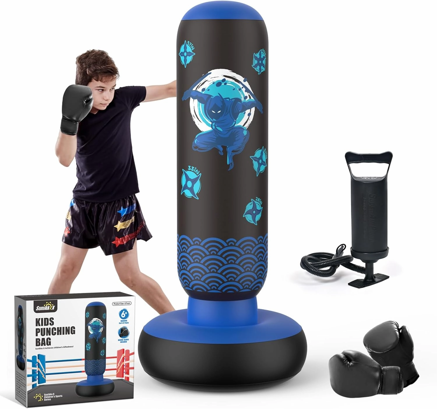 Punching Bag for Kids, Tall Larger 66’’ Inflatable Punching Bag Boxing Bag for Kids Teens, Punching Bag Set Toy with Gloves and Pump for Practicing Karate, Taekwondo