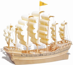 Puzzled 3D Puzzle Ancient Sailboat Wood Craft Construction Model Kit, Unique & Educational DIY Wooden Toy Assemble Model Unfinished Crafting Hobby Boat Puzzle 91 Pieces