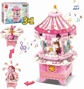 QMAN Music Box Building Toys for Girls and Boys 6 7 8 9 10 11 12  Years Old 3in1 Building Blocks STEM Building Kit Ideal Gifts Toy for Kids Ages 8-12 Rotate with Music