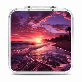 QMNBTES Beach Sunset Switch Game Case Switch Game Holder Cartridge Case Storage 12 Games & 2 Micro Sd Card Slots, Travel Carry Cases, Portable Games Card Storage, Hard Shell, Buckle Closure