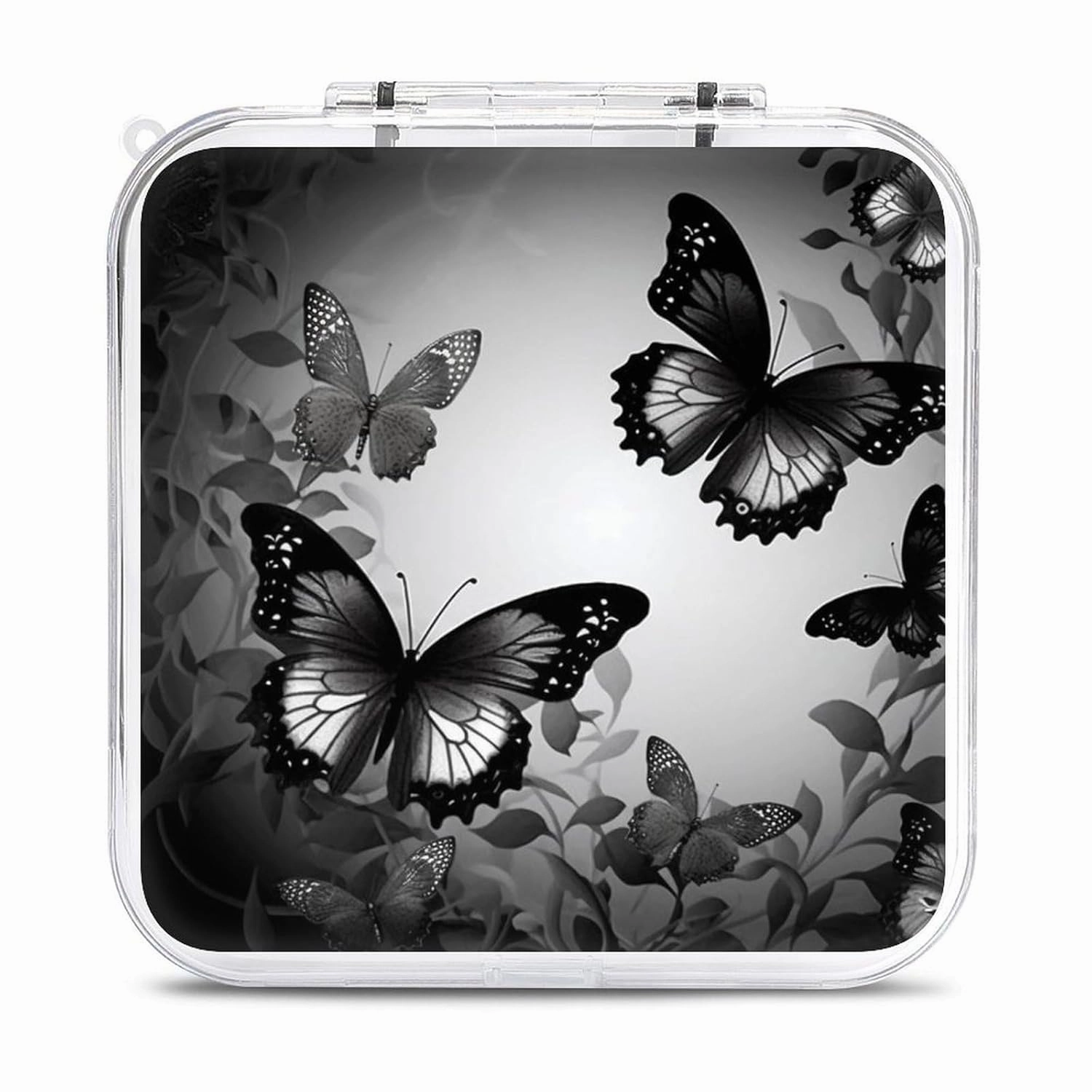 QMNBTES Black Gray Butterflies Switch Game Case Switch Game Holder Cartridge Case Storage 12 Games & 2 Micro Sd Card Slots, Travel Carry Cases, Portable Games Card Storage, Hard Shell, Buckle Closure