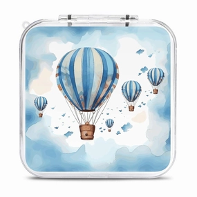 QMNBTES Blue Hot Air Balloon Switch Game Case Switch Game Holder Cartridge Case Storage 12 Games & 2 Micro Sd Card Slots, Travel Carry Cases, Portable Games Card Storage, Hard Shell, Buckle Closure